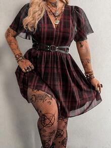 Whyspr Plus Size Spring/Summer Punk Style Plaid Dress - Multicolor - View 4