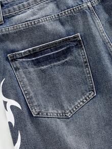 ROMWE MEN Men's Street Style Printed Denim Shorts, Loose Fit, Casual Distressed Ripped Jeans - Dark Wash - View 6