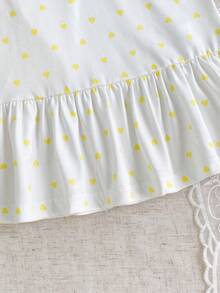 SHEIN Bộ 2 món váy mùa hè phong cách ngọt ngào cho bé gái, họa tiết chấm bi vàng dễ thương, cổ polo, không tay, gấu bèo nhún, chân váy đuôi cá, phong cách thường ngày thể thao đi dạo công viên - Màu vàng - Xem 4