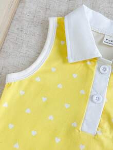 SHEIN Bộ 2 món váy mùa hè phong cách ngọt ngào cho bé gái, họa tiết chấm bi vàng dễ thương, cổ polo, không tay, gấu bèo nhún, chân váy đuôi cá, phong cách thường ngày thể thao đi dạo công viên - Màu vàng - Xem 5