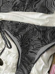 Swim Mod Women's Casual Vacation Beach Plant Print Bikini Two Pieces Swimwear - Black - View 5