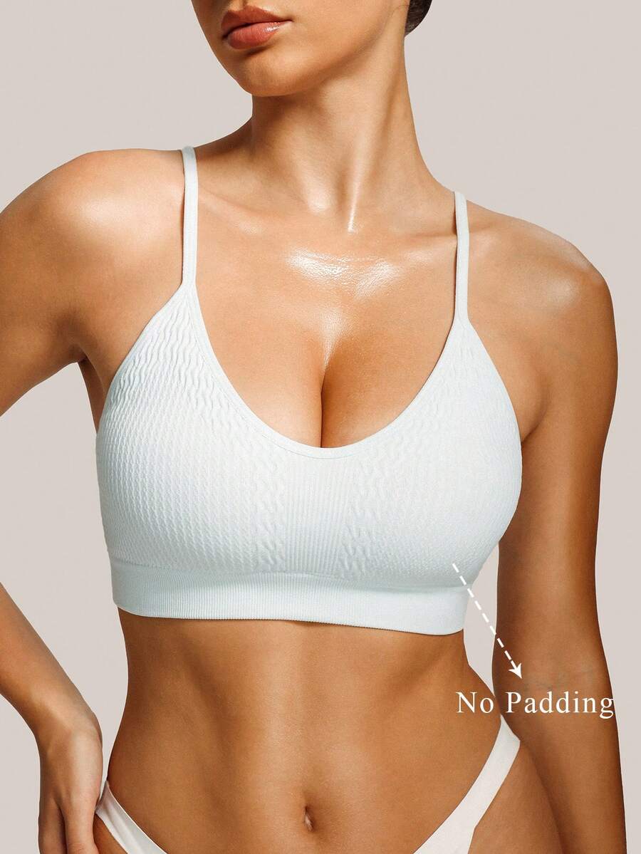 Barelissa Women's Minimalist Seamless Wireless Bra With Textured Fabric, Spaghetti Strap - Mint Blue - View 1