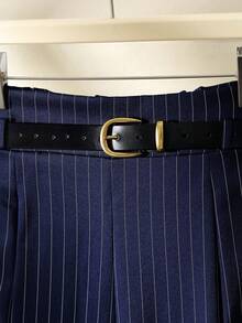 Juhart Pantalones sueltos con pliegues a rayas para mujer de talla grande, adecuados para el uso diario - Azul Marino - Ver 6
