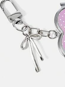 HELLO KITTY AND FRIENDS | SHEIN 1PC Mini Compact Mirror Keychain - Sweet Foldable Mirror For Backpacks And Purses - Purple heart - View 4