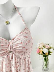 SHEIN Sweetro Áo hai dây dáng ôm họa tiết hoa nhí tươi tắn, đa năng, mới mẻ cho mùa hè. - Hồng - Xem 6