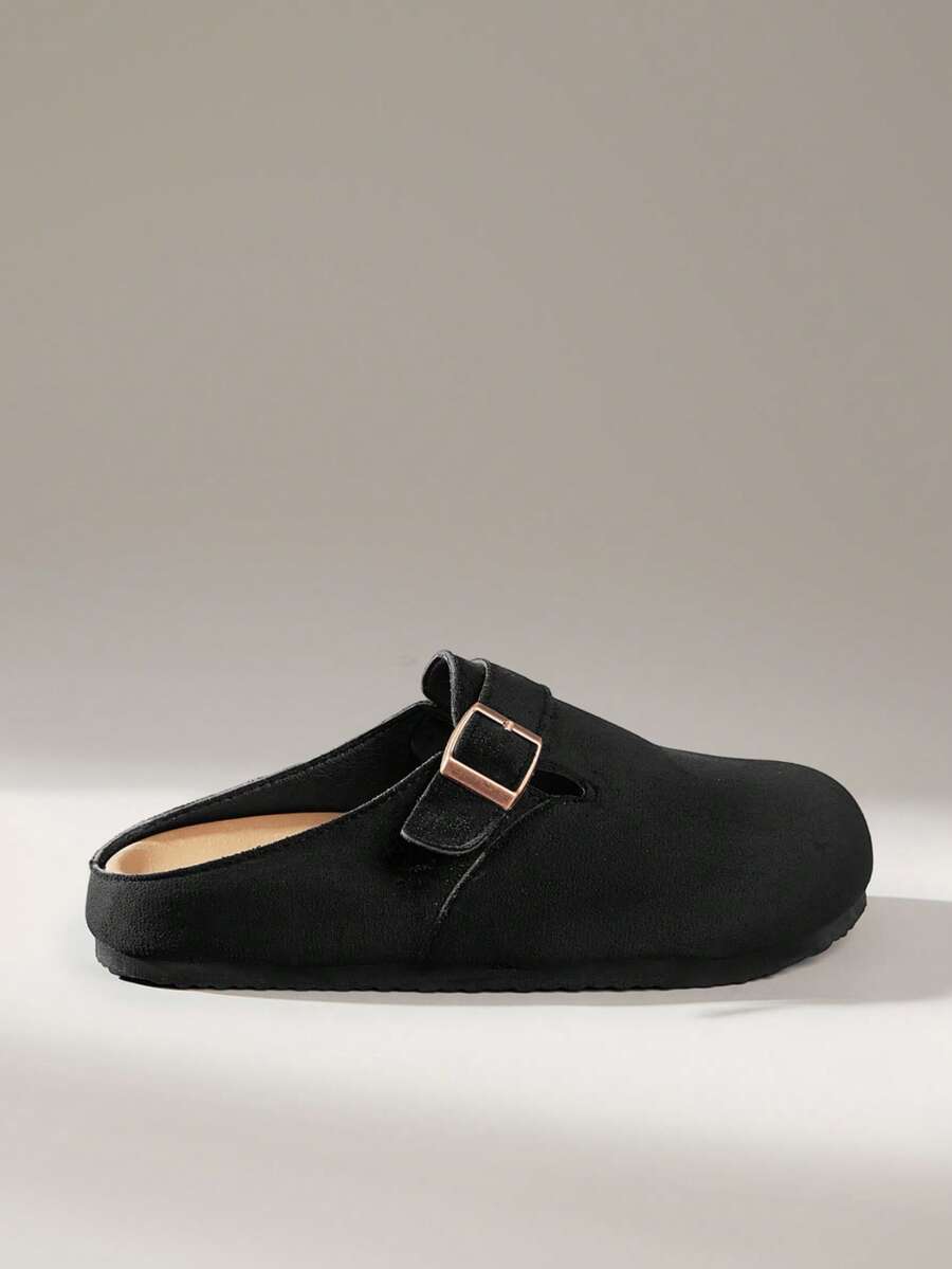 Solecia Zapatos tipo mule de punta cerrada con hebilla de metal, estilo retro commuter y silueta delgada - Terciopelo Negro Yangjing - Ver 1