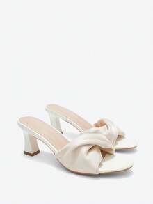 Eladyva Sandal Pengantin Wanita Hak Tinggi Putih, Sandal Selop Hak Sedang Berujung Terbuka dengan Desain Bernapas yang Modis dan Nyaman, Tersedia Ukuran Besar, Cocok untuk Pakaian Musim Semi dan Musim Panas - Putih - View 7