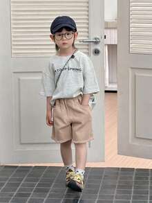Dazy Kids Boys Casual Distressed Denim Shorts, Loose Fit - Khaki - View 1