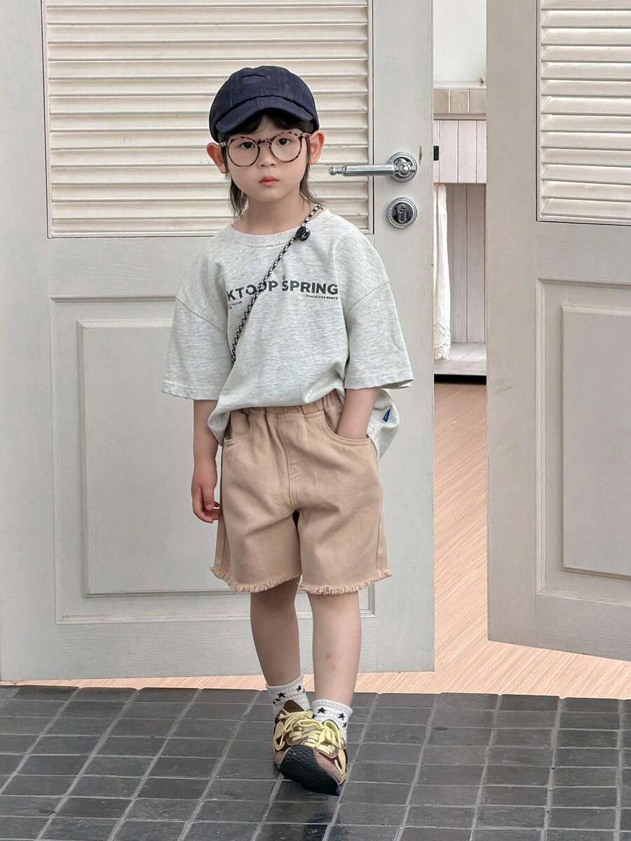 Dazy Kids Boys Casual Distressed Denim Shorts, Loose Fit - Khaki - View 1
