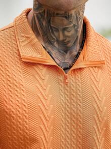 Manfinity CasualCool 男士纯色短袖 Polo 衫和短裤套装 - 橘色 - 查看 6