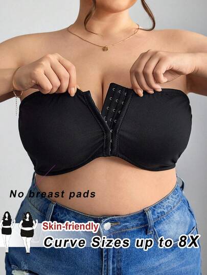 SHEIN CURVE+ Áo tank top định hình ngực có đệm mút, khóa kéo phía trước, cỡ lớn, dành cho người có thân hình đầy đặn, thương hiệu Curve Plus, Hoho Vacation.