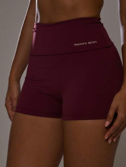 Musera Sport Quần short thể thao cạp gập, thích hợp tập luyện, tập gym, tập Pilates, thể dục, mặc hàng ngày, kiểu dáng Cherry On Top.