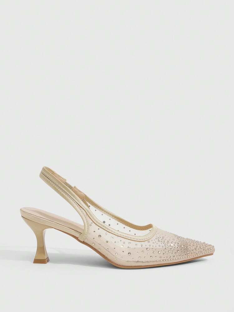 CUCCOO SZL Women Shoes Women's Fashion Pointed Party Wind Mesh Rhinestones Sexy Evening Party Party Wind Simple High Heels Women's Shoes