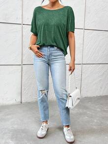 SHEIN Essnce Women's Summer Casual Backless Twisted Knot T-Shirt - Green - View 5