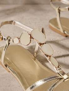 SHUZIA Women's Minimalist Comfortable, Durable, Gemstone Chain Strap Flat Sandals - Gold - View 6