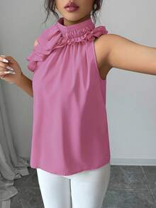 EMERY ROSE Ruched Sleeveless Blouse, Intellectual And Elegant - Dusty Pink - View 6