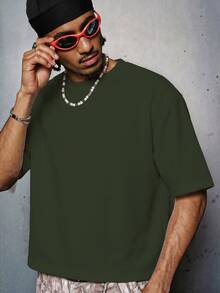 PAVTROS Men's Solid Color Casual Versatile Round Neck Short Sleeve T-Shirt, Holiday - Army Green - View 1