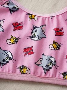 TOM & JERRY X SHEIN 女童舒适柔软卡通图案滚边吊带衫 - 黑與白 - 查看 5