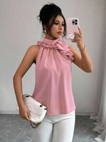Balvessa Ruched Sleeveless Blouse, Intellectual And Elegant - Pink - View 3
