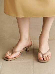 Alvarani Neue Sommer Damen Pantoletten Einfarbig, elegante Urlaubsschuhe, lässige Strandhohe Absatz Sandalen, modische leicht anzuziehende Absätze für Kleider - Aprikosenfarben - Übersicht 3