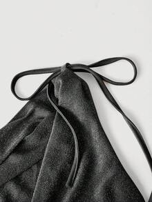 SHEIN MOD 大码女式简约修身A字不对称下摆迷你连衣裙，户外连衣裙，优雅派对连衣裙，百搭连衣裙 - 黑色 - 查看 5