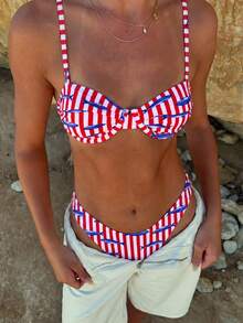 Swim Mod Bộ bikini gợi cảm, thanh lịch dành cho nữ, thích hợp cho lễ hội âm nhạc bãi biển mùa xuân hè, với họa tiết sinh vật biển sọc, túi gọng thép. - Nhiều màu - Xem 6