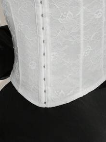 SHEIN ICON Áo kiểu nữ màu trắng xếp ly, chất liệu chiffon, thắt eo bằng vải jacquard, dây đeo xếp ly, vai trần, nhiều tầng bèo nhún, viền bèo nhún, thích hợp cho cả dự tiệc và mặc thường ngày. - trắng - Xem 5