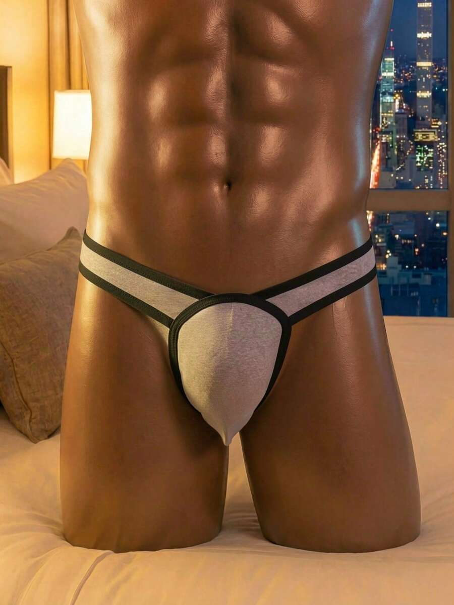 DrisQ DrisQ Men's Fashionable Sexy Contrast Color Trimmed G-String Underwear - Light Grey - View 1