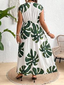 SHEIN Clasi Đầm maxi xẻ tà cổ chữ V họa tiết hoa dành cho nữ cỡ lớn. - Limelight Green - Xem 2