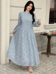 Feyla Đầm mới về: Đầm jacquard thêu họa tiết lãng mạn, thanh lịch, thắt eo, dáng suông, thích hợp cho tiệc tùng, nghỉ lễ. - Màu xanh lam - Xem 4