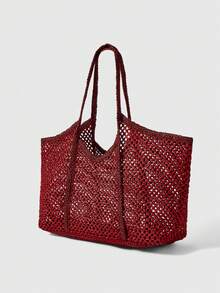 ROMWE Kawaii Women's Casual Versatile Commuter Woven Tote Bag - Red - View 2