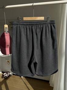 Comfortcana Plus Size Casual Sports Drawstring Waist Gray Shorts - Dark Grey - View 2