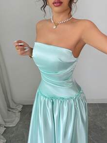Selianne 2026 New Strapless Pastal Dress, High-End French Lightweight Wedding Golf Dress, Luxury Niche Elegant Sexy Banquet Evening Gown Summer - Blue - View 5