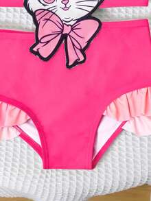 SHEIN GraphicGems Infant/Baby GirlSwimsuit, Cute Cat Applique Print Ruffle One-Piece Swimwear, Suitable For Summer Vacation, Beach, Swimming Pool - Hot Pink - View 4