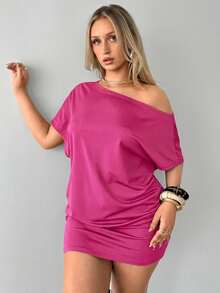 Auralis Vestidos de Festa Plus Size para Mulheres, Vestidos Casuais Pretos, Vestidos Ombro a Ombro, Vestidos Ombro Único, Vestidos de Outono para Mulheres, Vestidos Casuais, Vestidos Ombro a Ombro, Vestidos Pretos Curtos, Vestidos para Sair - Pink - Visão 6