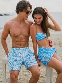 Azuldrift Men's Minimalist Printed Casual Beach Shorts - Blue - View 1