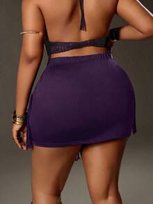 Maweii Plus Size Women's Fashionable Slimming Versatile Party Asymmetrical Tassel Hem Skirt, Suitable For Summer Holiday Outfit - Purple - View 2