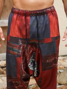 VENTUSAIL Men's Casual Loose Plaid Patchwork Harem Pants, Hip Hop Style - Red - View 6