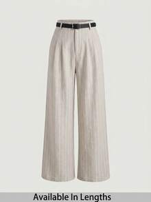 SHEIN Tall CURVE Quần ống đứng dáng rộng thoải mái dành cho nữ cỡ lớn, có thắt lưng. - Màu Khaki - Xem 1