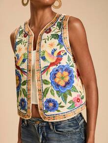 Travachic Áo tank top phong cách thường ngày đi nghỉ mát, in họa tiết hoa và chim nhiệt đới. - Nhiều màu - Xem 1