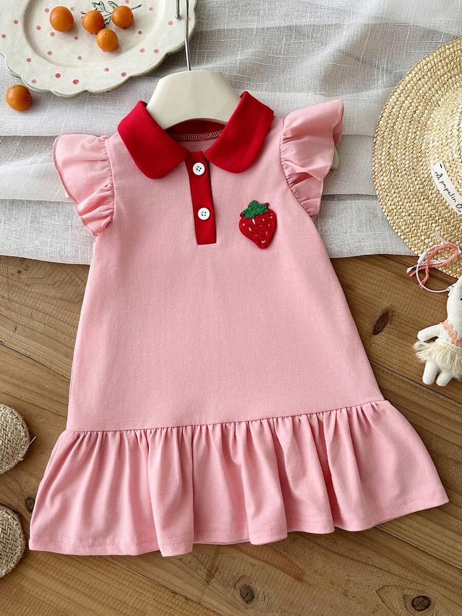 Đầm polo xếp ly cổ áo phối màu dâu tây dễ thương cho bé gái - Nhiều màu - Xem 1