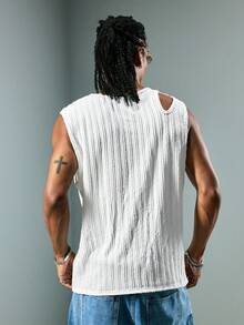 ROMWE MEN Áo tank top nam dây chéo, kiểu dáng thường ngày, thích hợp cho mùa xuân/hè. - trắng - Xem 3