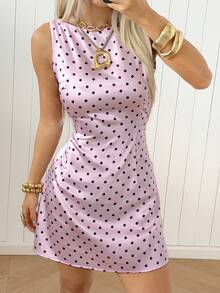 SHEIN EZwear 粉色波点无袖露背迷你连衣裙 - 粉色 - 查看 4