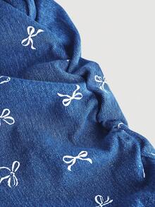 SHEIN Tween Girls Y2K Stonewashed Snug Fit Dress With Layer And Bowknot Detailed - Blue - View 4