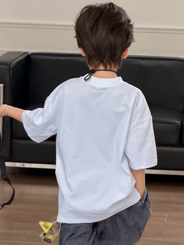 Tween Boy Round Neck Letter Print Casual Versatile Daily Wear Short Sleeve T-Shirt Summer