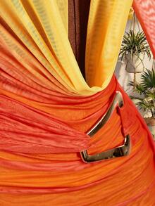 Amplova Vestido mini de mujer de manga larga, ajustado, con diseño de volantes y cuello halter, de malla verde, adecuado para ocasiones de fiesta en otoño/invierno, Año Nuevo, Navidad, Halloween, Día de San Valentín - Naranja - Ver 5