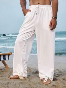 DAZY Loose Elastic Waist Long Curved Hem Sweatpants For Men - White - View 3
