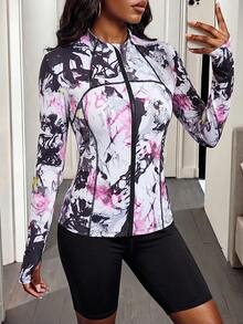 Exploreva Tie-Dye Zipper Front Fitted Sports Jacket - Multicolor - View 1