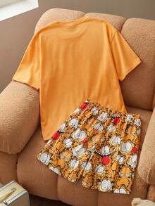 GARFIELD | SHEIN Herren Casual Süß Rundhals Kurzarm Top und Shorts mit Kordelzug Taille und Tasche Pyjama Set - Gelb - Übersicht 2