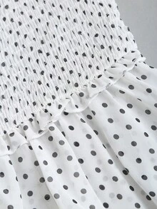 SHEIN Sweetro Women's White With Black Polka Dots Peplum Ruffle Hem Blouse Vacation Summer Cute Brunch Picnic - White - View 4